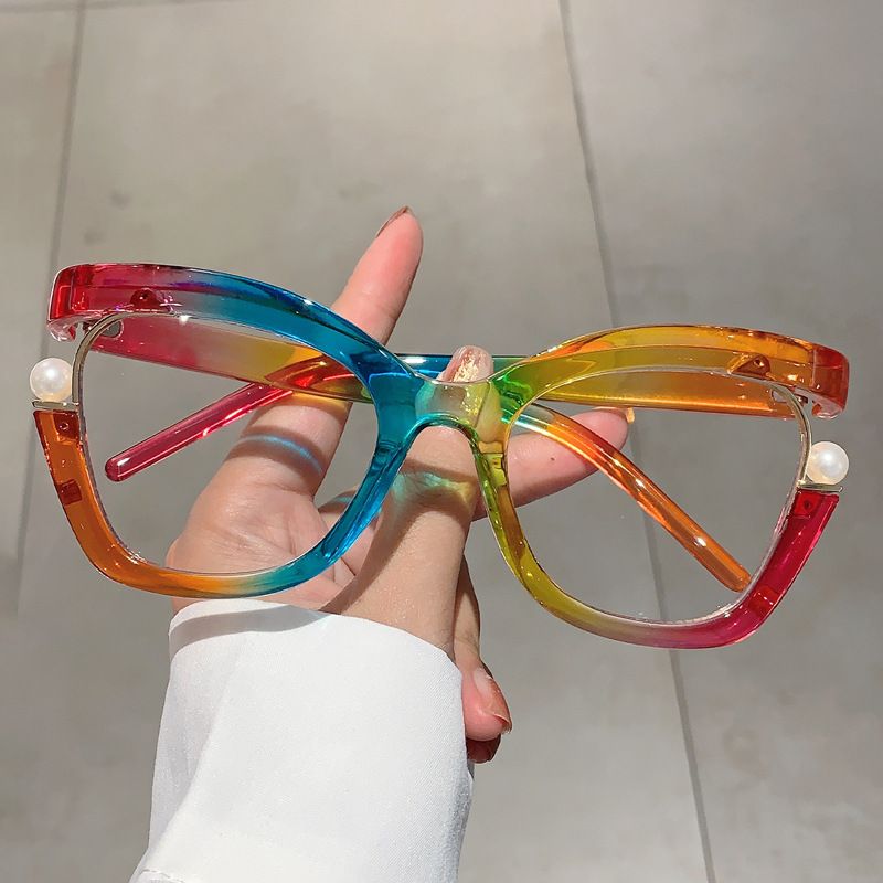 Hot Selling Dazzling Pearl Decorated Cat Eye Flat Mirror With Natural Beauty And High-end Anti Blue Light Glasses_voghion.com