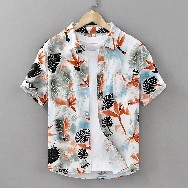 Printed Short Sleeved Shirt For Men, Made Of Pure Cotton, Versatile, Casual, Trendy, Handsome And Personalized Shirt_voghion.com