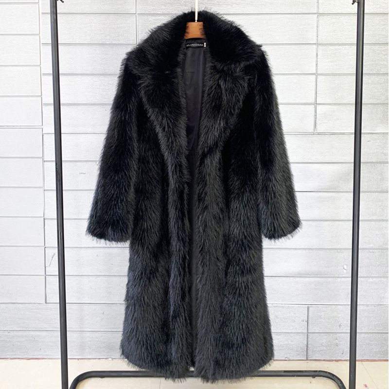 Îmbrăcăminte pentru femei, haină lungă cu guler de costum toka, haină de blană artificială_voghion.com