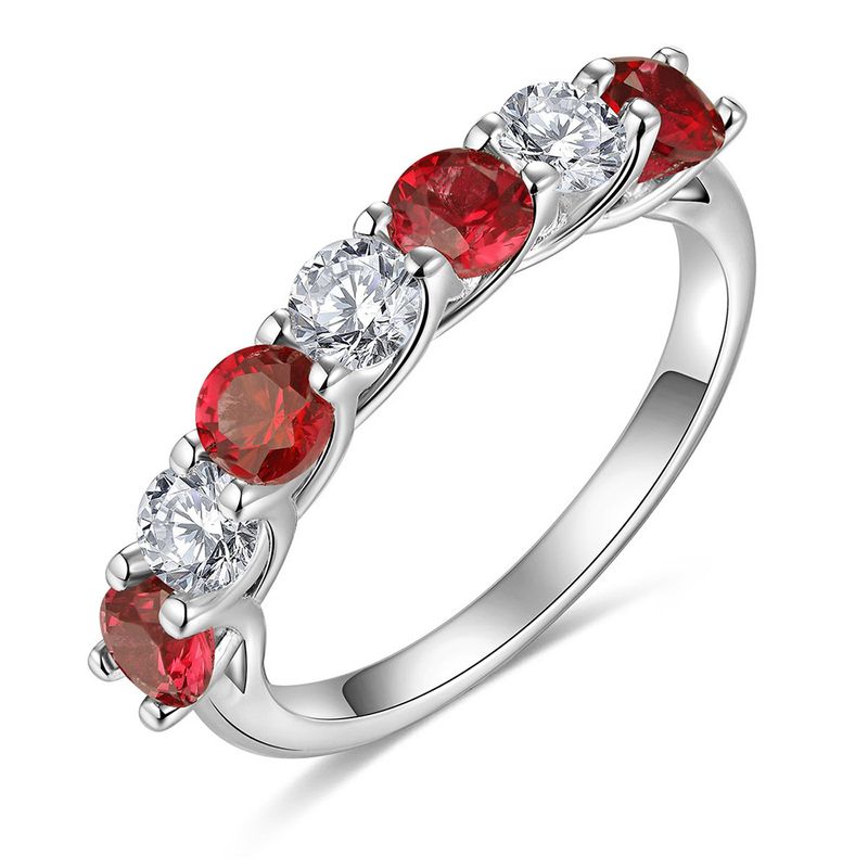 Heißer Verkauf Moissanite Kultiviert Für Frauen, Sterling Silber Mode Luxus 7 Diamant Rot Ring_voghion.com