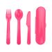 Set di 4 utensili in plastica per bambini con custodia da viaggio - Rosa, senza BPA, forchetta, cucchiaio, coltello_voghion.com