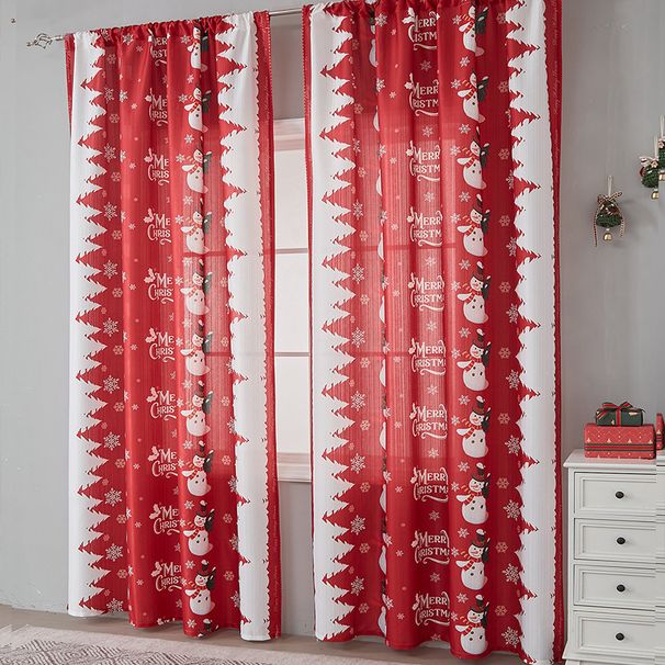 Christmas Print Curtains – Festive Holiday Window Drapes With Reindeer/Snowman/Tree Designs (100% Polyester Red/Blue, Semi-Sheer, Grommet Top)_voghion.com