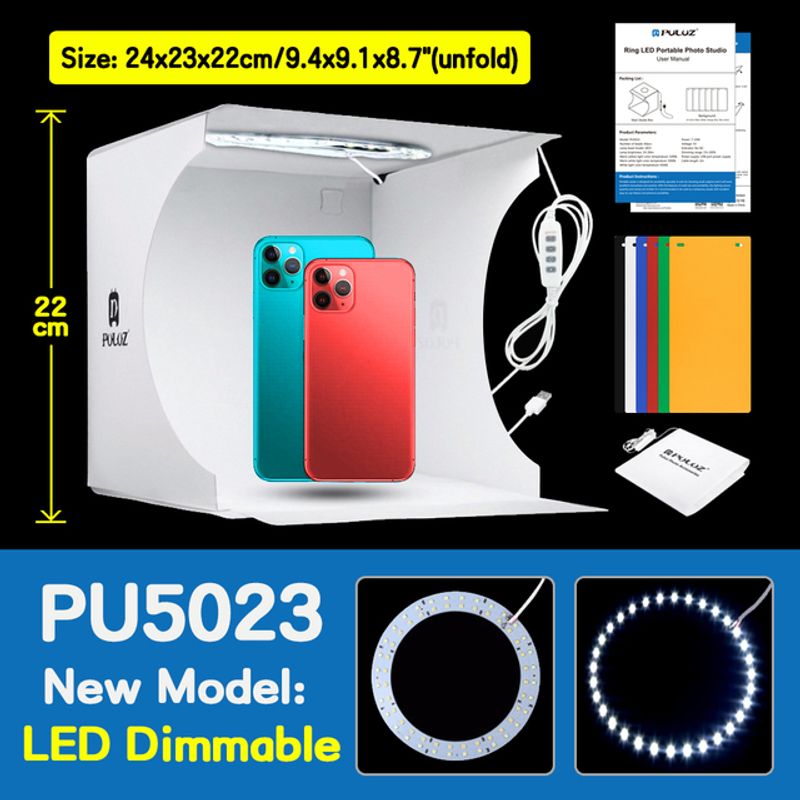 24x23x22cm Mini Folding Lightbox Photography Studio Softbox Dimmable LED Ring Light Soft Box 6 Backdrops For Phone DSLR Camera_voghion.com