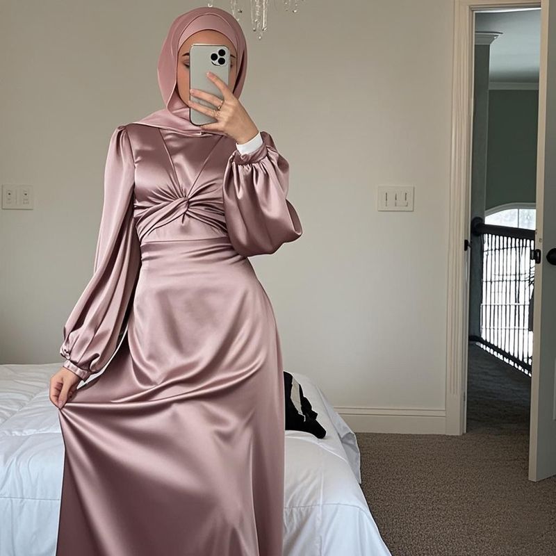 Wrap & Tie Waist Satin Maxi Dress - Dual-Way Design (Elegant Evening Gown Suitable For Dubai/Formal Occasions - Stretch Fabric & Slit Detail)​_voghion.com