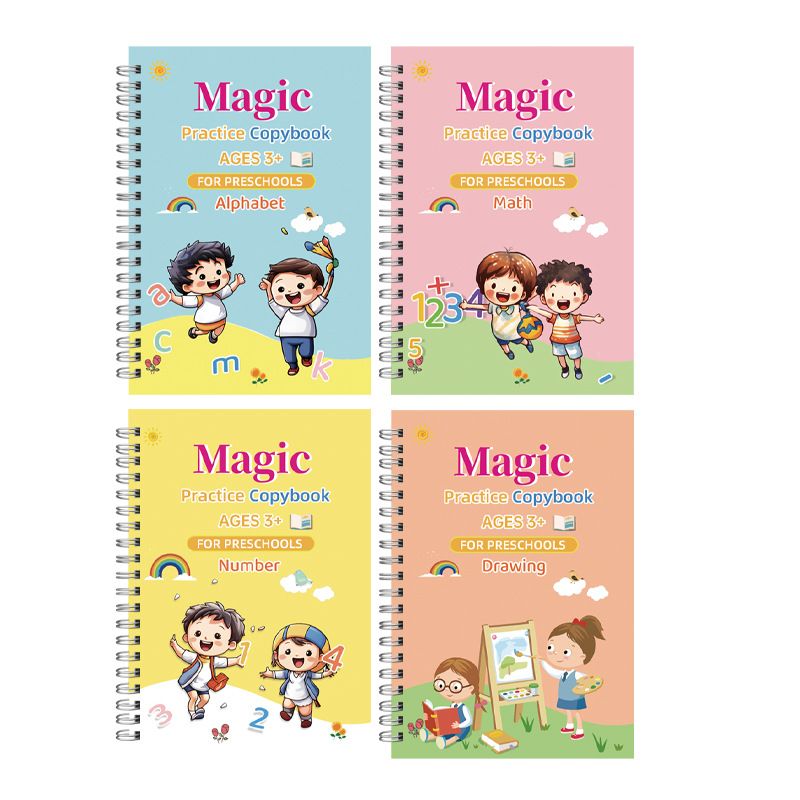 Tutuyu Groove Handwriting Practice Book Set For Kids - 4 Preschool Tracing Workbooks With Pencil, Refills & Grip Trainer (18.8x13cm)_voghion.com