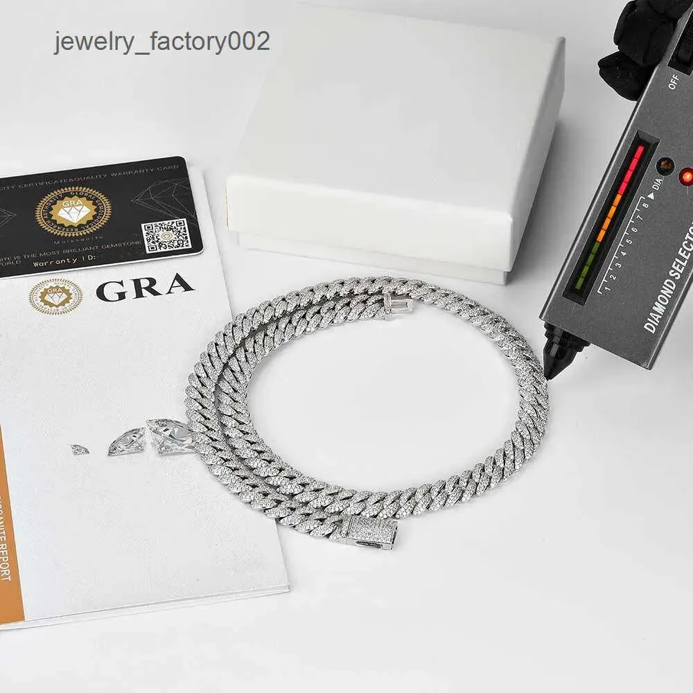 Braccialetto con catena a maglie cubane in argento Sterling VVS Moissanite da 10 mm, regalo per test di diamanti_voghion.com