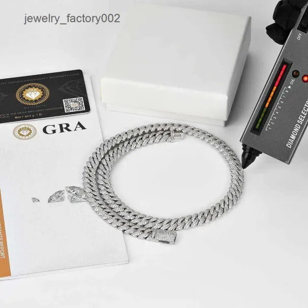 Braccialetto con catena a maglie cubane in argento Sterling VVS Moissanite da 10 mm, regalo per test di diamanti_voghion.com