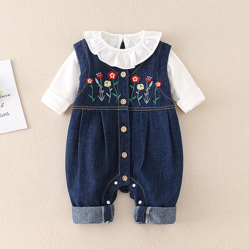 Baby clothes Cotton baby girl Baby Princess Harewear newborn denim onesie set out wear_voghion.com