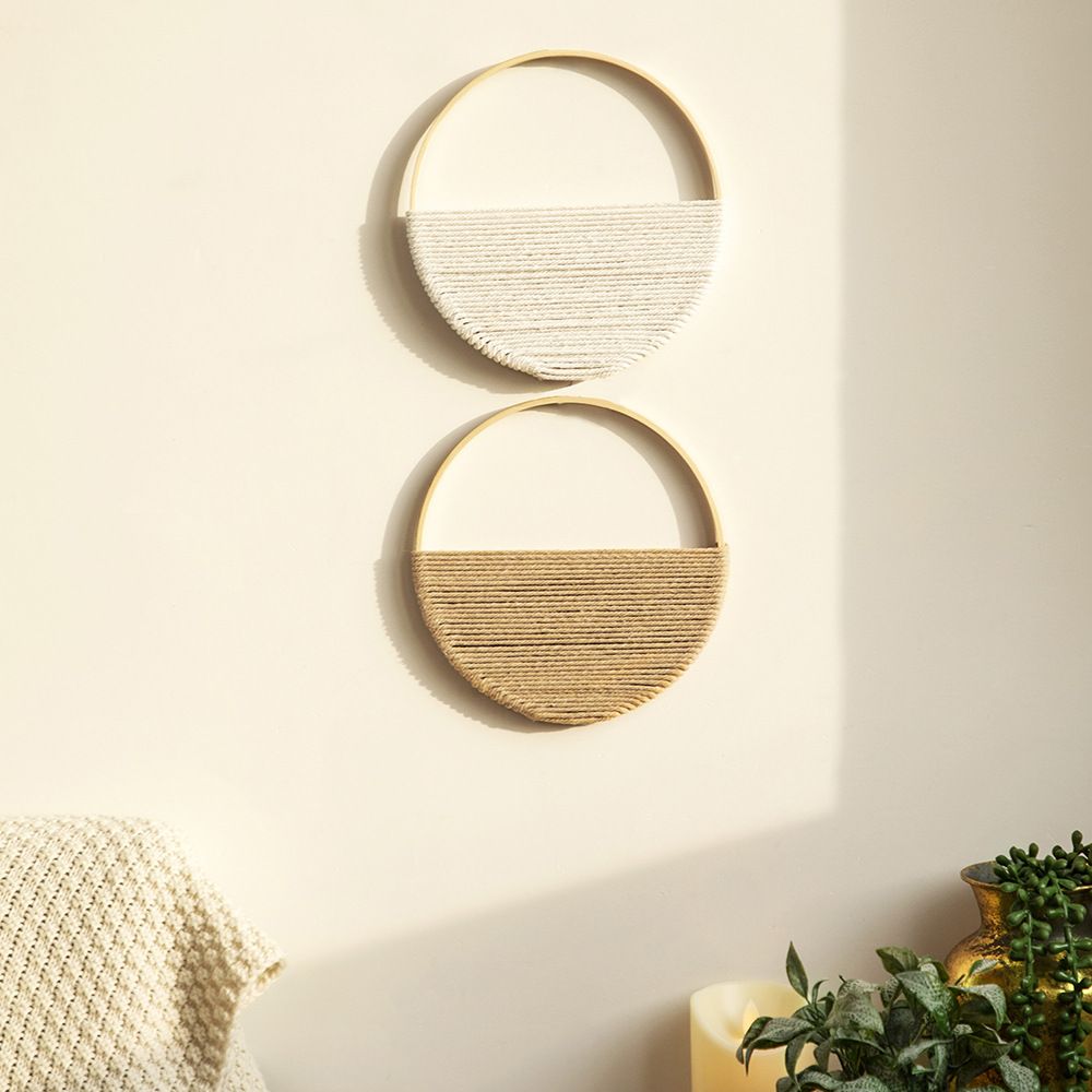 Decorazione da parete con mensola combinata doppia rotonda in stile bohémien, ciondolo personalizzato da appendere a parete, accessori per la casa, tessuti a mano_voghion.com