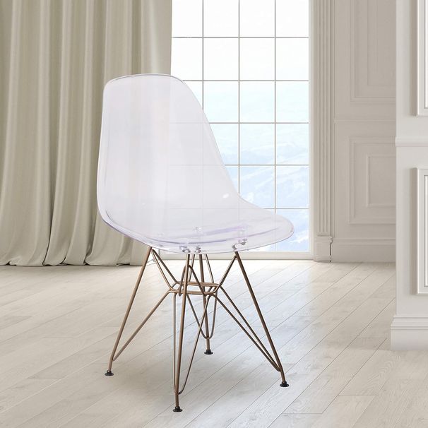 2 Pack Eames Chair Eiffel Tower Golden Base Ghost Chair Side Dinning Chair Transparent_voghion.com