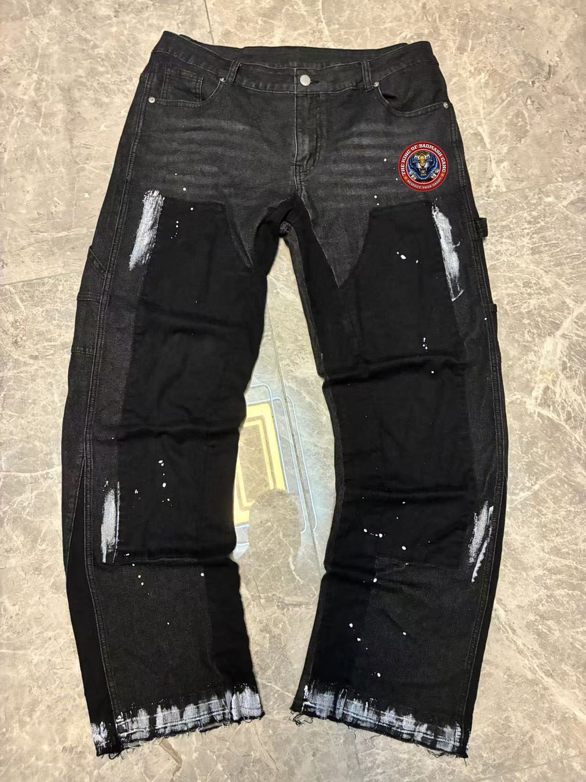 Men's Clothing Men's Denim Cargo Pants, European And American Fashion, Popular On Instagram Style, Stretch Patch Denim Layered Flared Pants 09_voghion.com