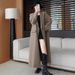 Plus Size Women's Long Trench Coat – British Style Oversized Blazer Jacket For Curvy Figures (Light Khaki/Black)_voghion.com