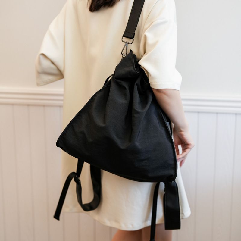 Korean Style Casual Large Capacity Underarm Women's 2024 New Canvas Bucket Travel Backpack School Bag_voghion.com