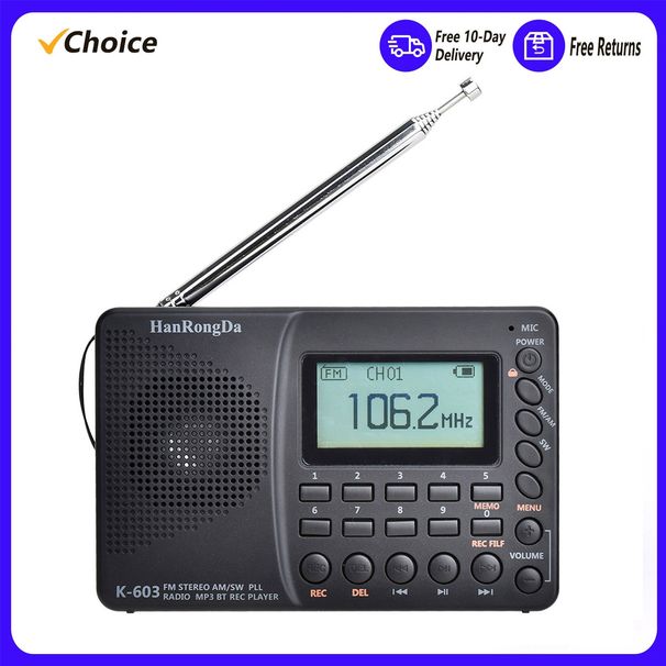 603 Registratore digitale portatile AM/FM/SW/BT/TF tascabile USB MP3 Supporto scheda TF Radio Bluetooth_voghion.com