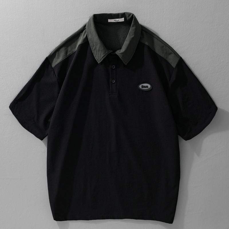 Summer New Trend Retro Color Blocked Short Sleeved T-shirt For Men, Simple And Casual Lapel_voghion.com