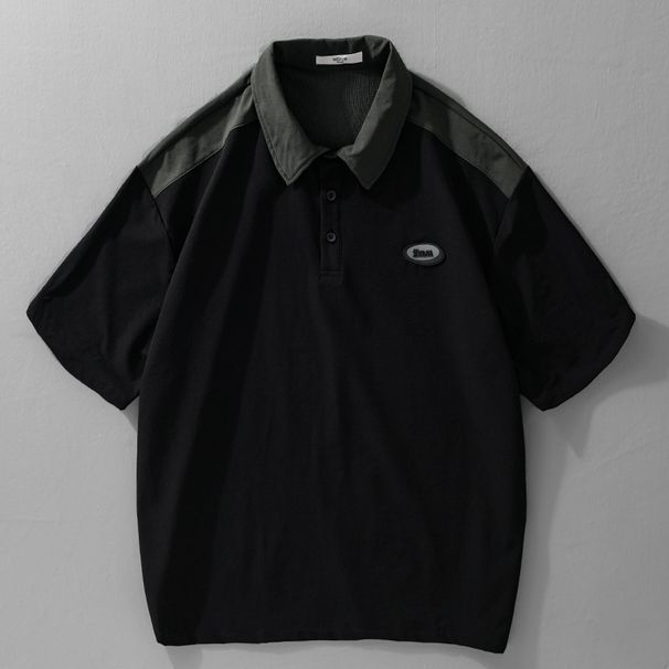 Summer New Trend Retro Color Blocked Short Sleeved T-shirt For Men, Simple And Casual Lapel_voghion.com