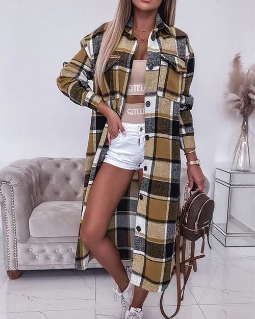 Woman's Fashion Flannel Long Shirt Jacket_voghion.com