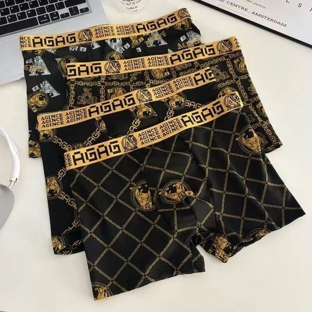 Nuovo2024 di alta qualità Sexy 4 confezioni Nero oro stampato intimo uomo pantaloni piatti estate sottile taglia più pantaloncini traspiranti con angoli quadrati_voghion.com