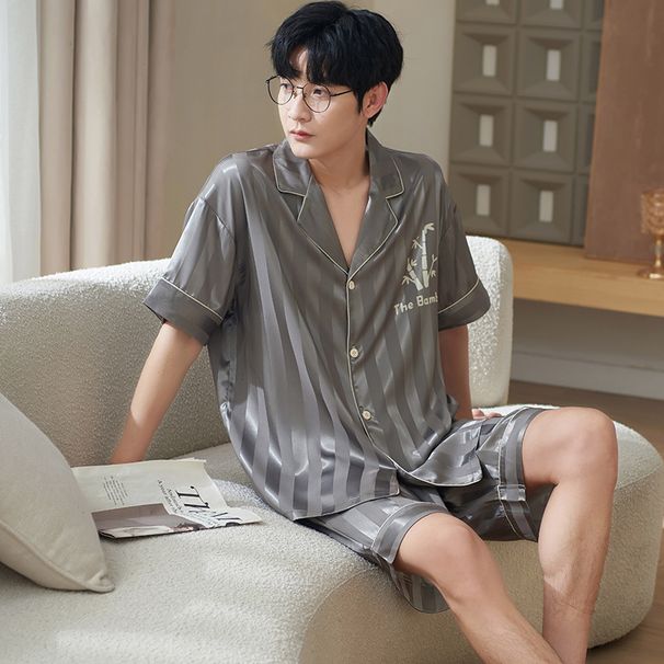 Men's 2025 Summer Ice Silk Pajamas | Short-Sleeved Comfort Set | Breathable Loungewear Perfect For Warm Days_voghion.com