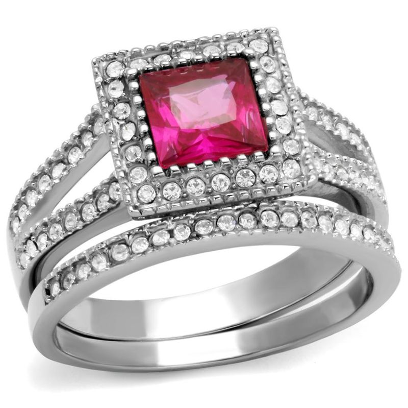 TK2293 - High polished (no plating) Stainless Steel Ring with AAA Grade CZ in Ruby_voghion.com