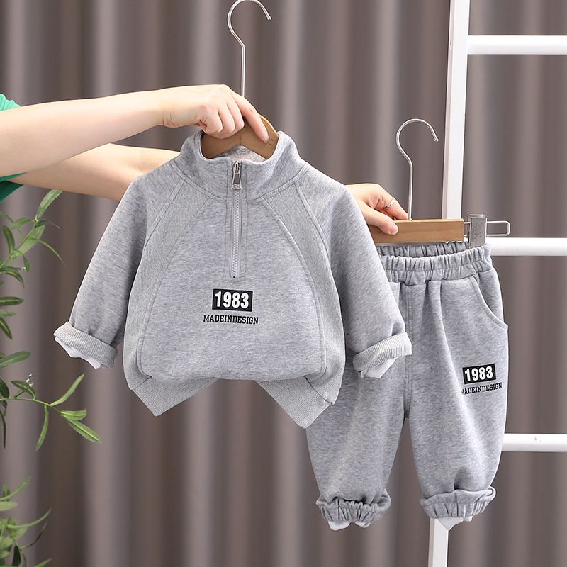 Children's Stand Collar Sweatshirt 2025 Autumn Style Boys Half Zipper Casual Korean Version Toddler Pullover Two-Piece_voghion.com