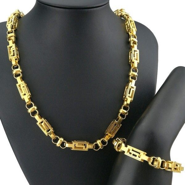 Collana da uomo in acciaio inossidabile da 8,5 mm di larghezza, con bracciale, catena interamente lucidata e placcata sotto vuoto_voghion.com