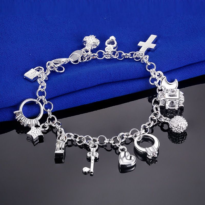 Ciondolo creativo squisito placcato in argento, 13 pezzi, bracciale, gioielli, accessori per le mani da donna_voghion.com