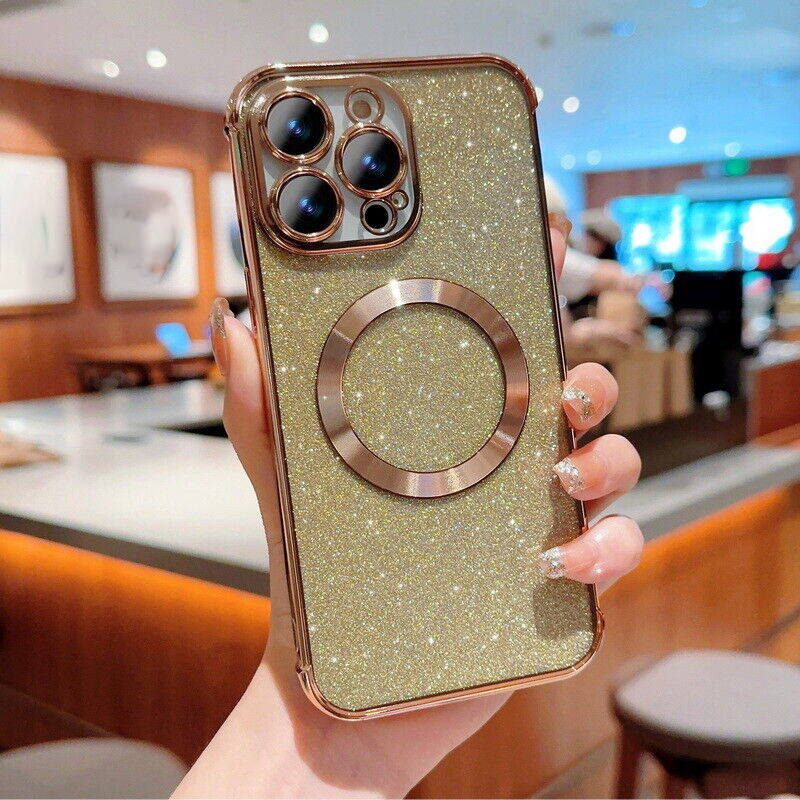 Bling Glitter Plating Magsafe Magnetische Hülle für iPhone 15 Pro Max 14 13 12 11 Drahtloses Laden Silikon Weich_voghion.com