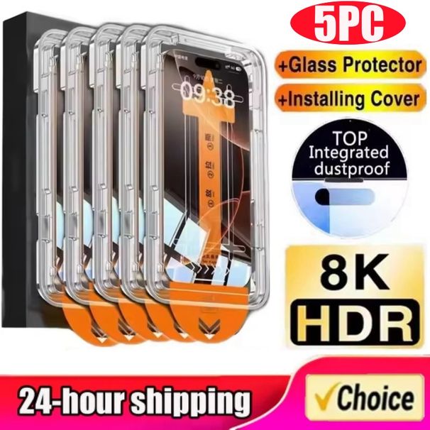 5PCS HD Dust Free Tempered Glass For IPhone Max Air 17 Pro 16 Plus 15 14 11 XR SE Screen Protector Easy Install Box_voghion.com