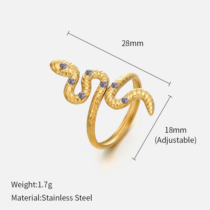 Mode farbige Diamant eingelegt Schlange Ring ethnische beliebte echte Gold Galvanik Tier Schlange Edelstahl Ring weiblich_voghion.com