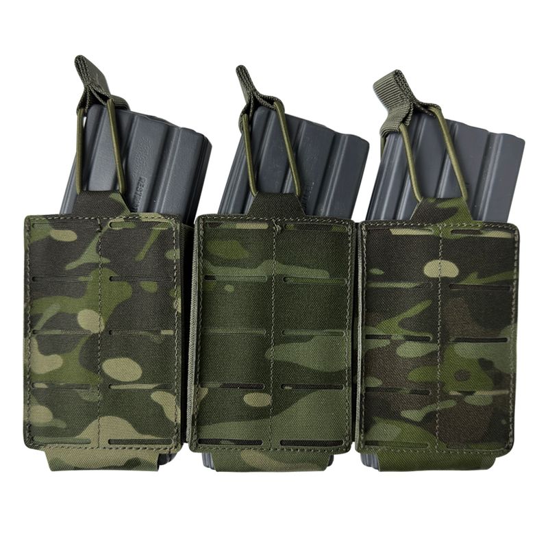 Durable 1000D Nylon Triple Magazine Pouch With Laser-Cut Design, Drawstring Closure - Ideal For Hunting & Fishing, Black_voghion.com
