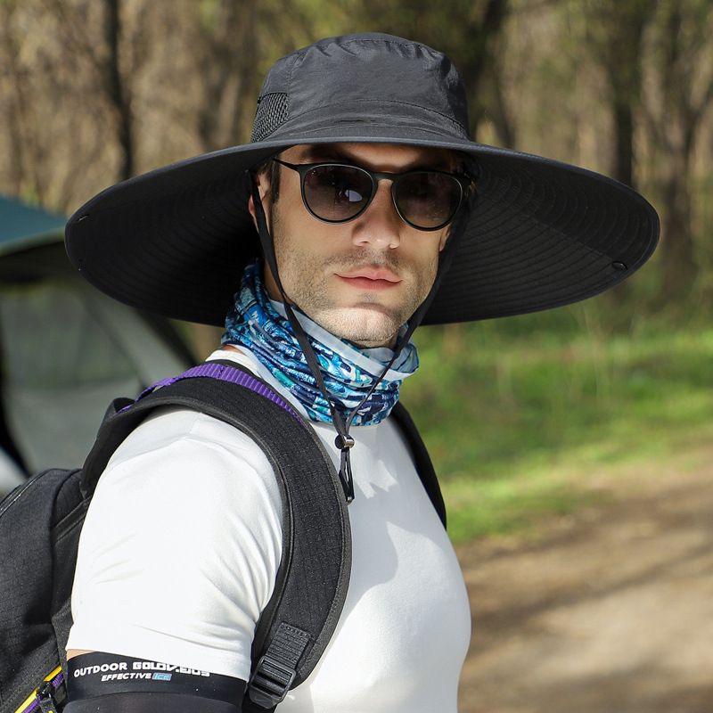 Men's Wide Brim Sun Hat - UPF 50+ Breathable Fishing & Hiking Cap For Outdoor Activities (Lightweight, Quick-Dry & Adjustable Chin Strap)​_voghion.com