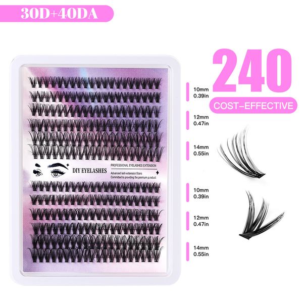 240 - Cluster Segmented False Eyelashes Kit 30D/40D Thickening Large Capacity, Single - Cluster Fluffy Lashes For Grafting_voghion.com