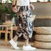 Man's Summer New Beach Pants National Style Floral Thin Section Cotton and Linen Cropped Pants m_voghion.com