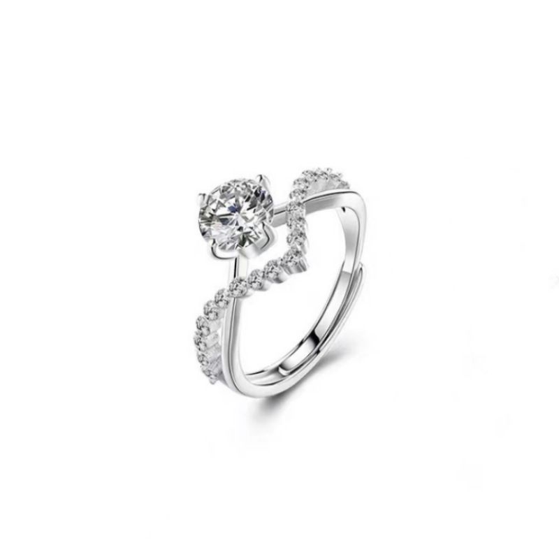 Anel de noivado Queen Crown de prata pura S, um quilate, moissanita, ajustável, diamante brilhante, anéis de casal_voghion.com