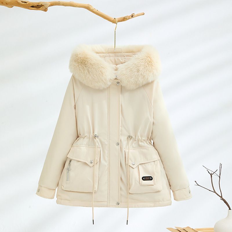 Abbigliamento da donna più velluto e parka spesso nuovo ampio collo di pelliccia cappotto di cotone sottile e largo_voghion.com