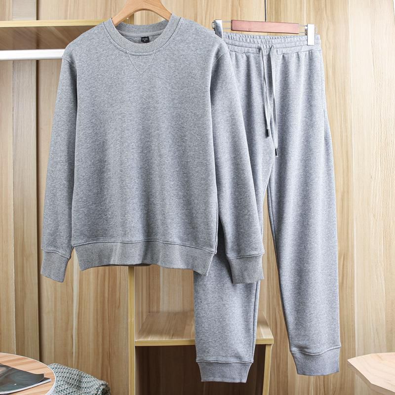 2025 K Gute Waren 100 Äußere Mao Casual Sports Herren Einfarbig Langarm Reine Baumwolle Sweatshirt Zweiteiliges Set 2a1d_voghion.com