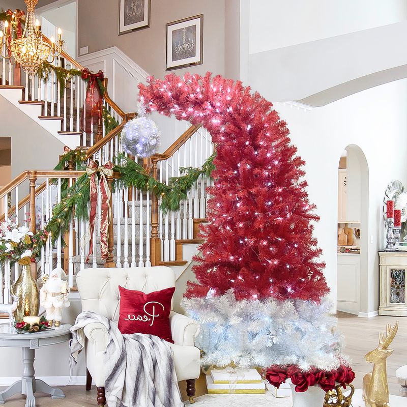 6FT Hinged Fir Artificial Fir Bent Top Christmas Tree, Xmas Tree Bendable Santa Hat Style Christmas Tree Holiday Decoration,1250 Lush Branch Tips, 300 LED Lights X-mas_voghion.com
