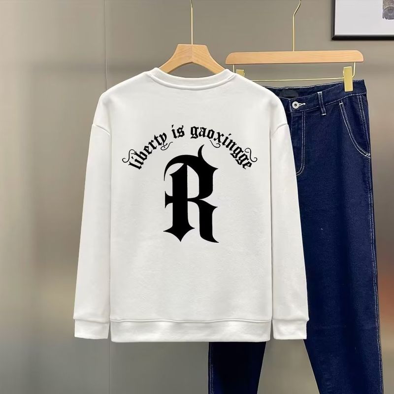 Herrenbekleidung Crewneck Sweat Herren Loose Design Sense Smiley Print Style Retro Instagram Style Modisches Markenoberteil für Frühling und Herbst_voghion.com