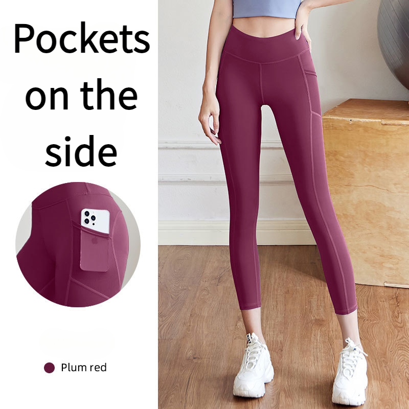 Pantalones de yoga de alta calidad para mujer con realce de glúteos y bolsillos laterales de malla. Mallas de entrenamiento a prueba de sentadillas para gimnasio y fiestas._voghion.com