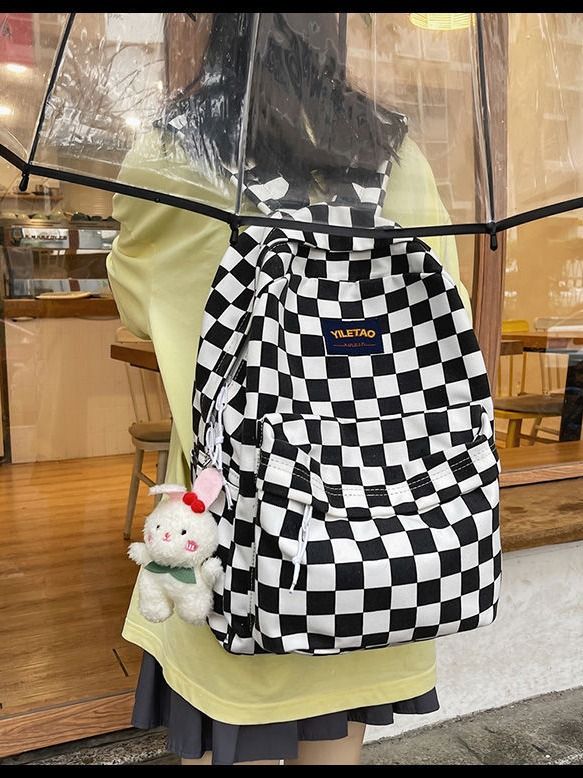 Nowa seria Insen dla kobiet, wielofunkcyjne plecaki Harajuku, modne plecaki w kratkę do szkoły średniej_voghion.com