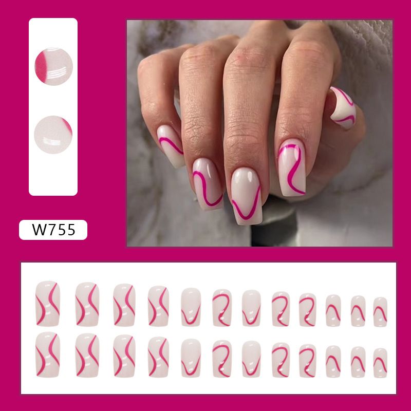 False Nails Simple Gentle Line Beauty Long Nails Fashion Square Wear Nail Pieces_voghion.com