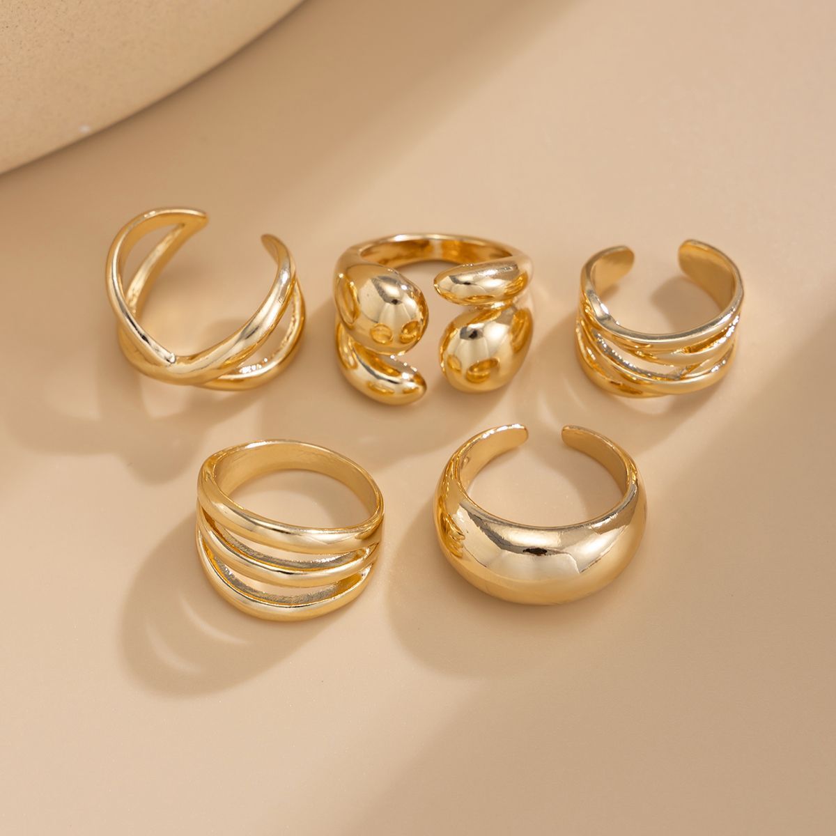 Set di anelli da donna in stile hip hop con nocche geometriche irregolari lisce e di grande vendita_voghion.com