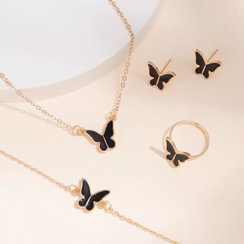 Luxury Women's Jewelry Set - Diamond Dial Watch With Butterfly Bracelet, Necklace & Ring, Stainless Steel Quartz Gift​_voghion.com