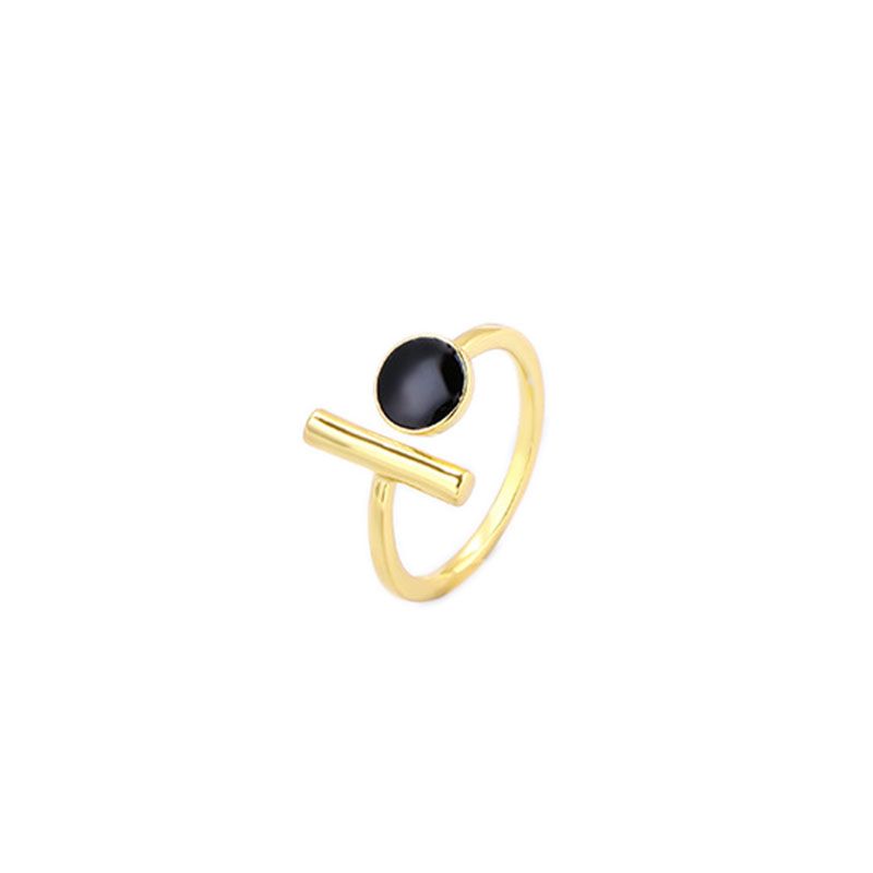 Inel VENUS din argint sterlin, model la modă, glazură cu picurare, inel rotund negru, inel geometric pentru femei, bijuterii asortate_voghion.com