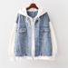 Plus Size Denim Jacket For Women – Oversized Hooded Baseball Style, Comfort Fit (L-4XL, Pink/White)_voghion.com