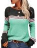 Cross-border autumn and winter new women's crocheted elegant commuter top European and American long-sleeved knitted striped color matching round neck_voghion.com