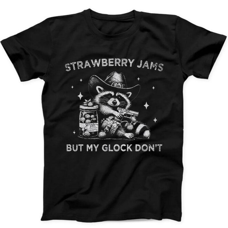 Vaskebjørn jordbærsyltetøy og Glock Meme morsom gave T-skjorte svart._voghion.com