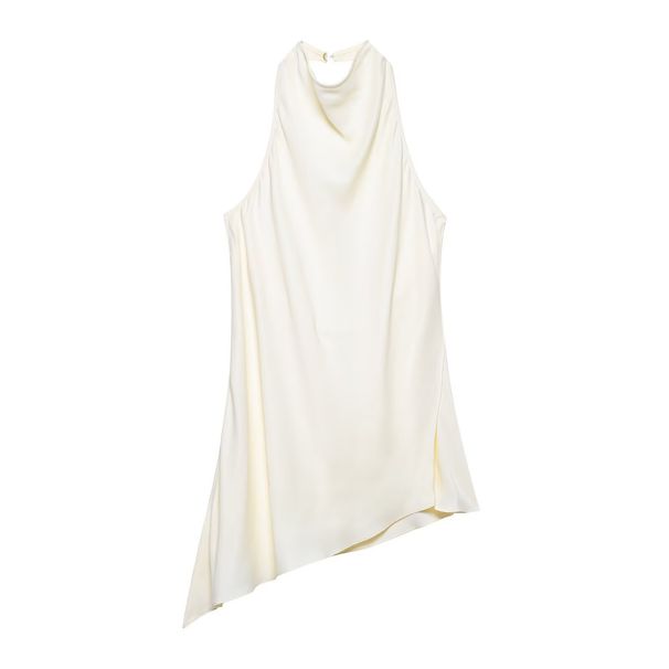 Ensemble deux pièces dos nu satiné pour femme – Combinaison streetwear tendance au design asymétrique – Tenue d'été confortable (blanc/noir/bleu ardoise)_voghion.com