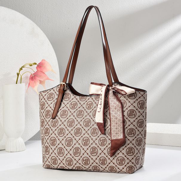 Borsa da donna, borsa tote, borsa retrò a quadri, grande capacità, borsa a tracolla con sciarpa e ornamento, borsa da donna_voghion.com